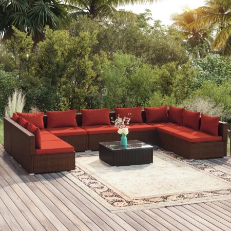 vidaXL 10-tlg. Garten-Lounge-Set mit Kissen Poly Rattan Braun