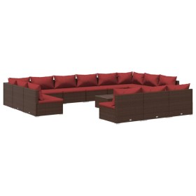 vidaXL 14-tlg. Garten-Lounge-Set mit Kissen Braun Poly Rattan