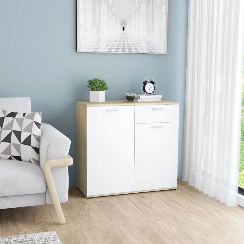 vidaXL Sideboard Weiß Sonoma-Eiche 80x36x75 cm Holzwerkstoff vidaXL Sideboard Weiß Sonoma-Eiche 80x36x75 cm Holzwerkstoff
