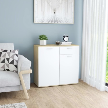 vidaXL Sideboard Weiß Sonoma-Eiche 80x36x75 cm Holzwerkstoff