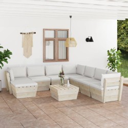 9-tlg. Garten-Sofagarnitur aus Paletten mit Kissen Fichtenholz