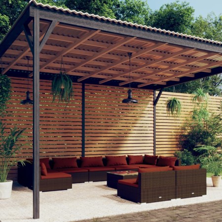 vidaXL 10-tlg. Garten-Lounge-Set mit Kissen Braun Poly Rattan