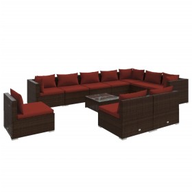 vidaXL 11-tlg. Garten-Lounge-Set mit Kissen Poly Rattan Braun