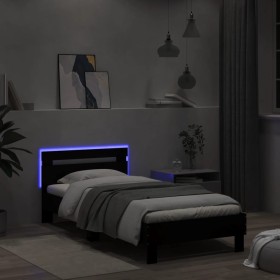 vidaXL Bettgestell mit Kopfteil und LED-Leuchten Schwarz 100x200 cm