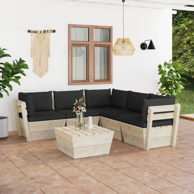 vidaXL 6-tlg. Garten-Sofagarnitur aus Paletten mit Kissen Fichtenholz vidaXL 6-tlg. Garten-Sofagarnitur aus Paletten mit Kissen Fichtenholz