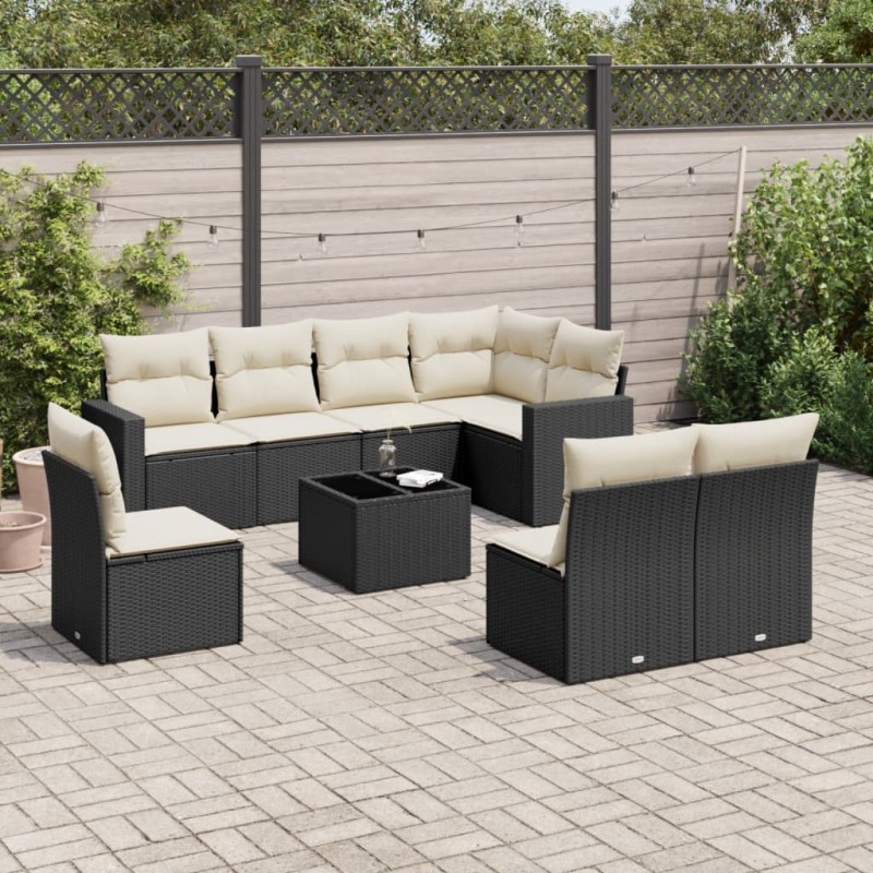 vidaXL 9-tlg. Garten-Sofagarnitur mit Kissen Schwarz Poly Rattan vidaXL 9-tlg. Garten-Sofagarnitur mit Kissen Schwarz Poly Rattan
