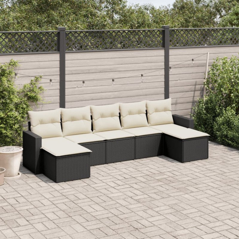 vidaXL 7-tlg. Garten-Sofagarnitur mit Kissen Schwarz Poly Rattan vidaXL 7-tlg. Garten-Sofagarnitur mit Kissen Schwarz Poly Rattan
