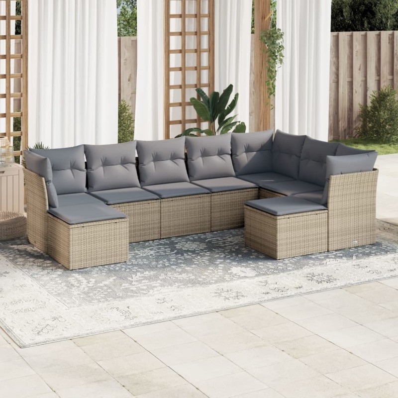 vidaXL 9-tlg. Garten-Sofagarnitur mit Kissen Beige Poly Rattan vidaXL 9-tlg. Garten-Sofagarnitur mit Kissen Beige Poly Rattan