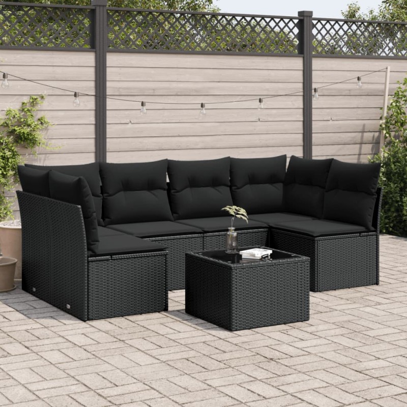 vidaXL 7-tlg. Garten-Sofagarnitur mit Kissen Schwarz Poly Rattan vidaXL 7-tlg. Garten-Sofagarnitur mit Kissen Schwarz Poly Rattan