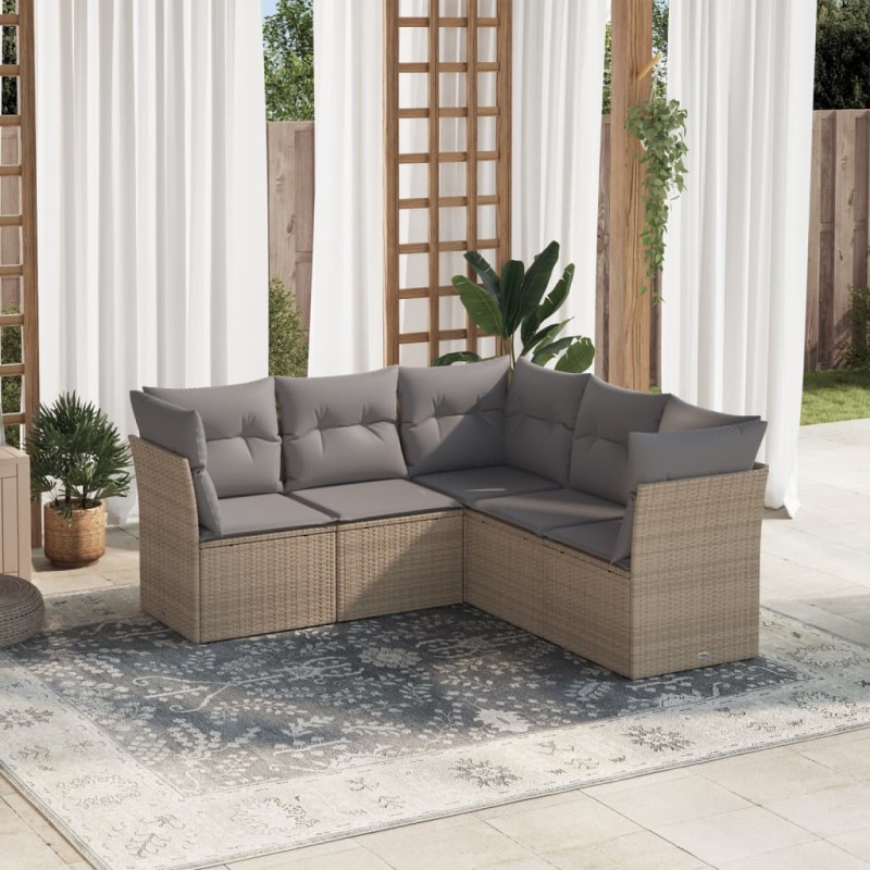 vidaXL 5-tlg. Garten-Sofagarnitur mit Kissen Beige Poly Rattan vidaXL 5-tlg. Garten-Sofagarnitur mit Kissen Beige Poly Rattan