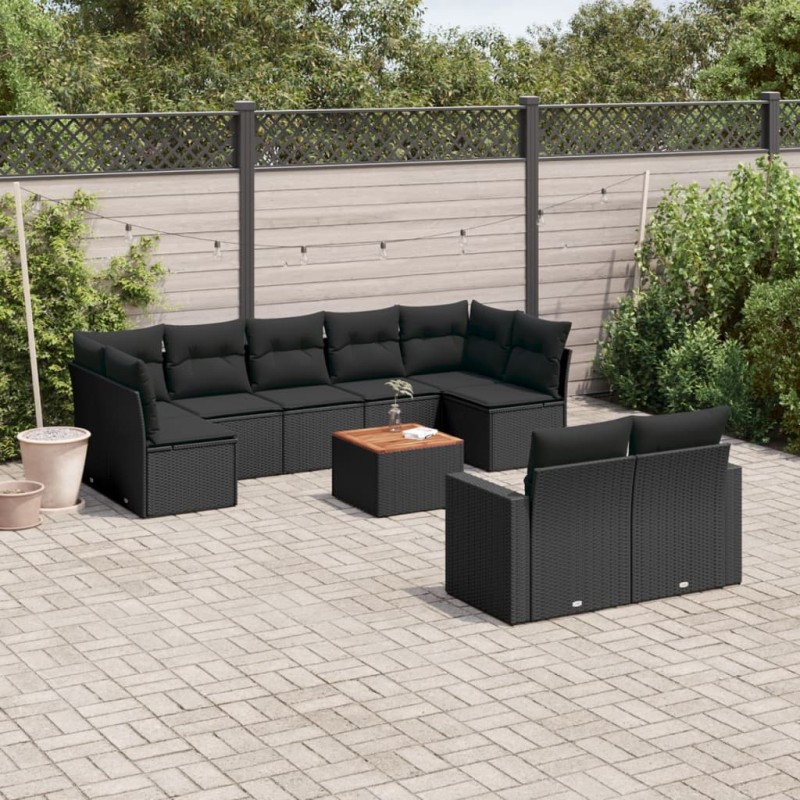 vidaXL 10-tlg. Garten-Sofagarnitur mit Kissen Schwarz Poly Rattan vidaXL 10-tlg. Garten-Sofagarnitur mit Kissen Schwarz Poly Rattan