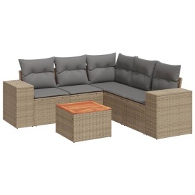 vidaXL 6-tlg. Garten-Sofagarnitur mit Kissen Beige Poly Rattan