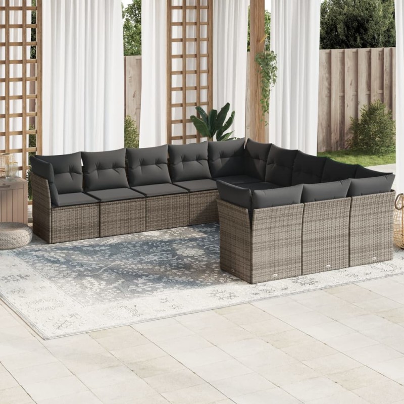 vidaXL 11-tlg. Garten-Sofagarnitur mit Kissen Grau Poly Rattan vidaXL 11-tlg. Garten-Sofagarnitur mit Kissen Grau Poly Rattan