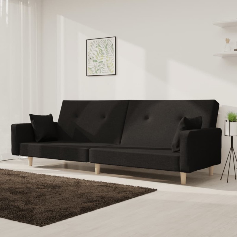 vidaXL Schlafsofa 2-Sitzer mit 2 Kissen Schwarz Stoff vidaXL Schlafsofa 2-Sitzer mit 2 Kissen Schwarz Stoff