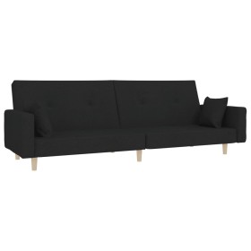 vidaXL Schlafsofa 2-Sitzer mit 2 Kissen Schwarz Stoff