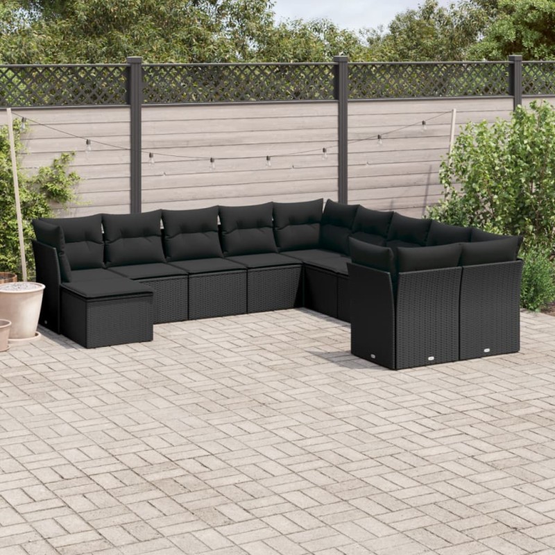 vidaXL 11-tlg. Garten-Sofagarnitur mit Kissen Schwarz Poly Rattan vidaXL 11-tlg. Garten-Sofagarnitur mit Kissen Schwarz Poly Rattan