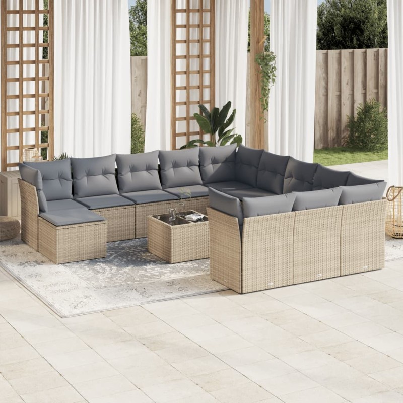 vidaXL 13-tlg. Garten-Sofagarnitur mit Kissen Beige Poly Rattan vidaXL 13-tlg. Garten-Sofagarnitur mit Kissen Beige Poly Rattan