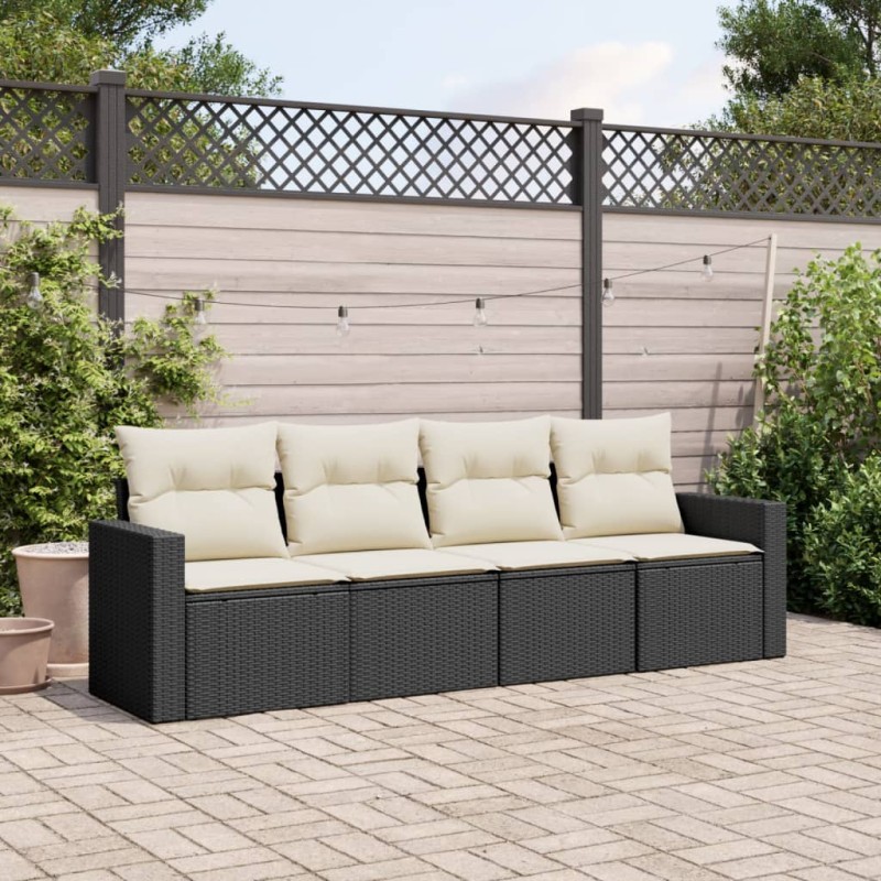 vidaXL 4-tlg. Garten-Sofagarnitur mit Kissen Schwarz Poly Rattan vidaXL 4-tlg. Garten-Sofagarnitur mit Kissen Schwarz Poly Rattan