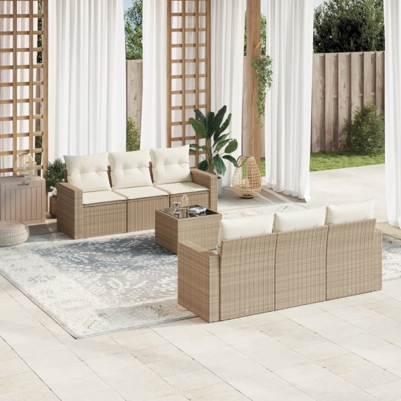 vidaXL 7-tlg. Garten-Sofagarnitur mit Kissen Beige Poly Rattan vidaXL 7-tlg. Garten-Sofagarnitur mit Kissen Beige Poly Rattan