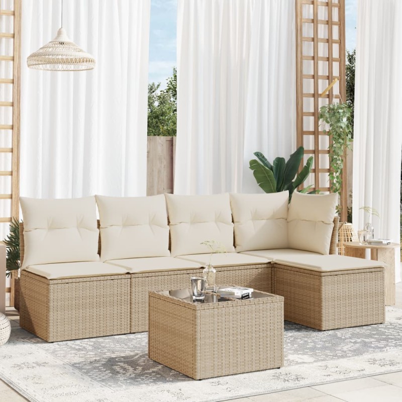 vidaXL 6-tlg. Garten-Sofagarnitur mit Kissen Beige Poly Rattan vidaXL 6-tlg. Garten-Sofagarnitur mit Kissen Beige Poly Rattan
