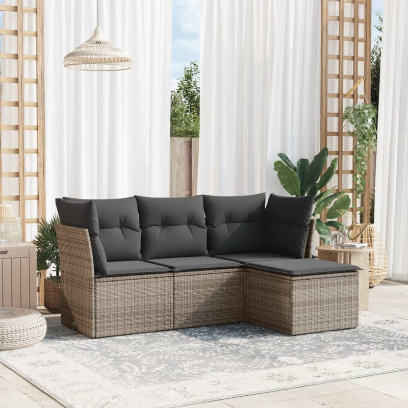 vidaXL 4-tlg. Garten-Sofagarnitur mit Kissen Grau Poly Rattan vidaXL 4-tlg. Garten-Sofagarnitur mit Kissen Grau Poly Rattan