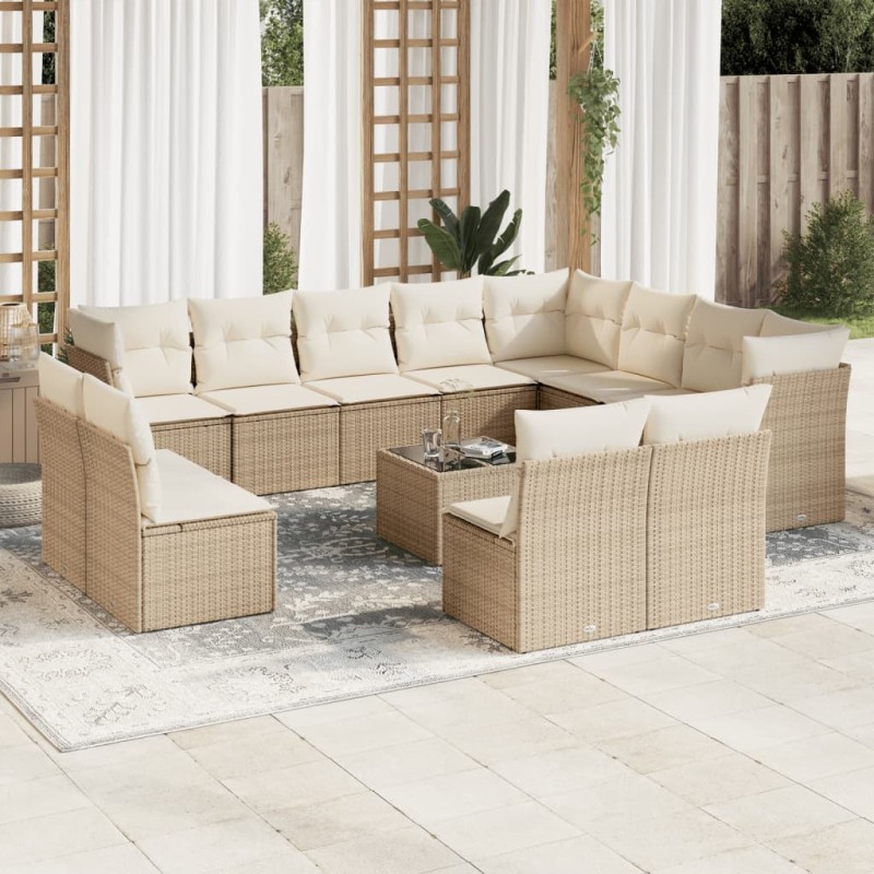 vidaXL 13-tlg. Garten-Sofagarnitur mit Kissen Beige Poly Rattan vidaXL 13-tlg. Garten-Sofagarnitur mit Kissen Beige Poly Rattan