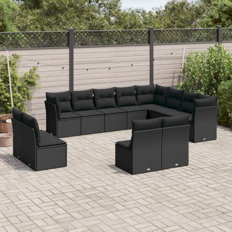 vidaXL 12-tlg. Garten-Sofagarnitur mit Kissen Schwarz Poly Rattan vidaXL 12-tlg. Garten-Sofagarnitur mit Kissen Schwarz Poly Rattan