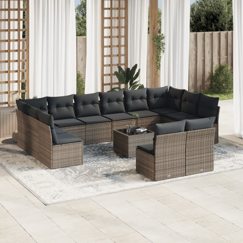 vidaXL 13-tlg. Garten-Sofagarnitur mit Kissen Grau Poly Rattan vidaXL 13-tlg. Garten-Sofagarnitur mit Kissen Grau Poly Rattan