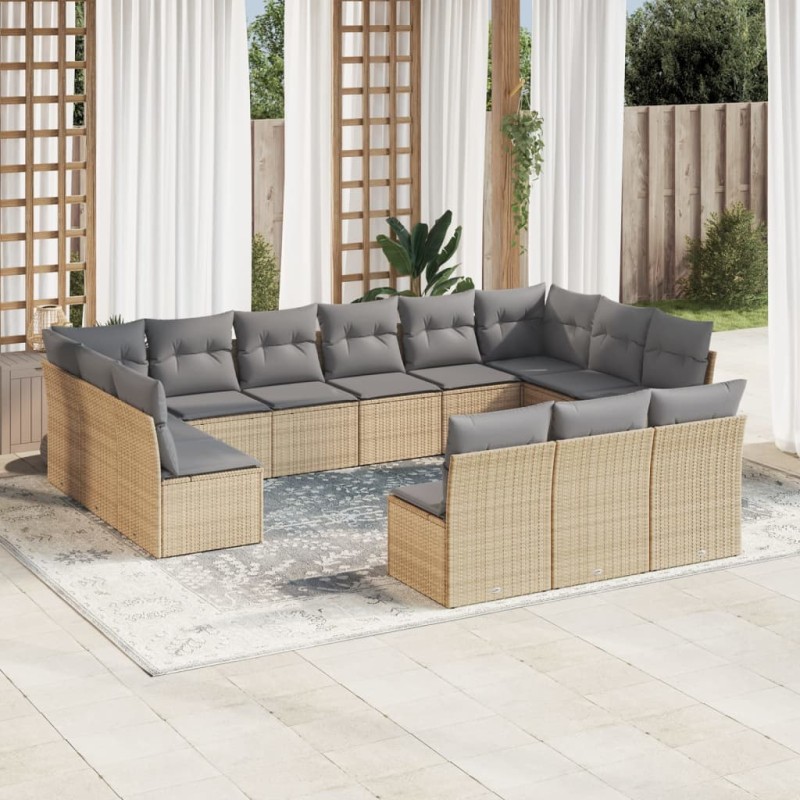 vidaXL 13-tlg. Garten-Sofagarnitur mit Kissen Beige Poly Rattan vidaXL 13-tlg. Garten-Sofagarnitur mit Kissen Beige Poly Rattan