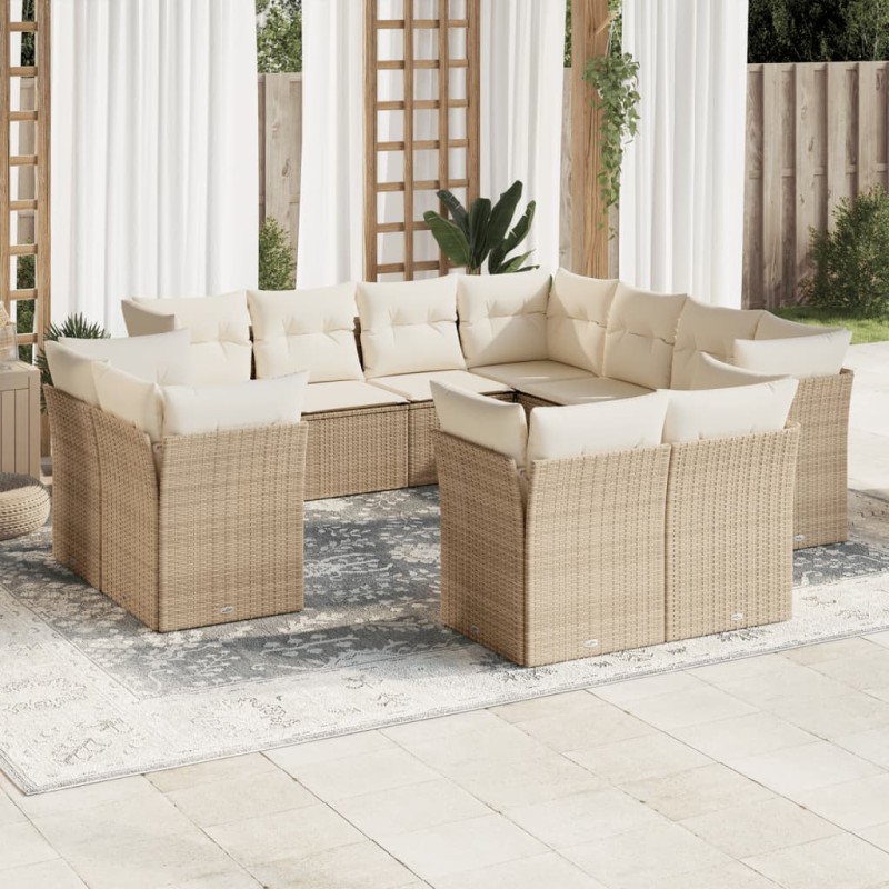 vidaXL 11-tlg. Garten-Sofagarnitur mit Kissen Beige Poly Rattan vidaXL 11-tlg. Garten-Sofagarnitur mit Kissen Beige Poly Rattan