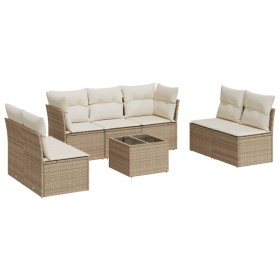 vidaXL 8-tlg. Garten-Sofagarnitur mit Kissen Beige Poly Rattan