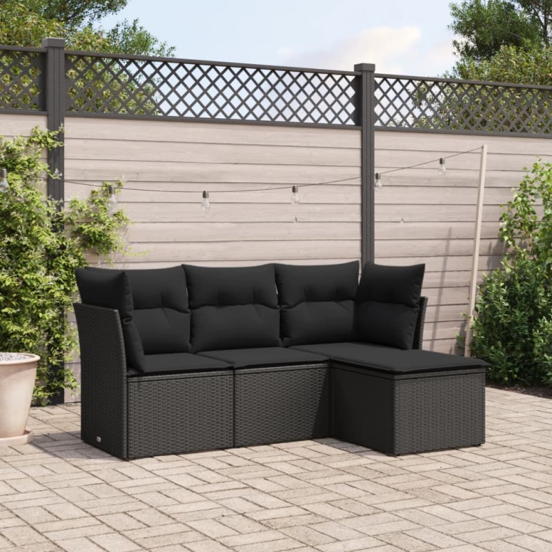 vidaXL 4-tlg. Garten-Sofagarnitur mit Kissen Schwarz Poly Rattan vidaXL 4-tlg. Garten-Sofagarnitur mit Kissen Schwarz Poly Rattan