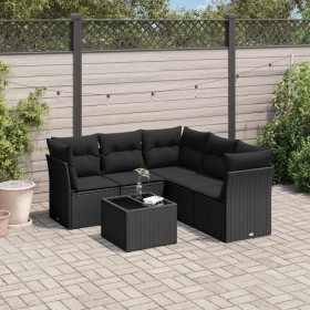 vidaXL 6-tlg. Garten-Sofagarnitur mit Kissen Schwarz Poly Rattan