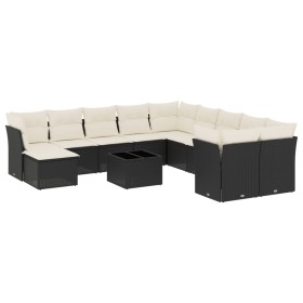 vidaXL 12-tlg. Garten-Sofagarnitur mit Kissen Schwarz Poly Rattan