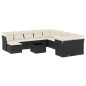 vidaXL 12-tlg. Garten-Sofagarnitur mit Kissen Schwarz Poly Rattan