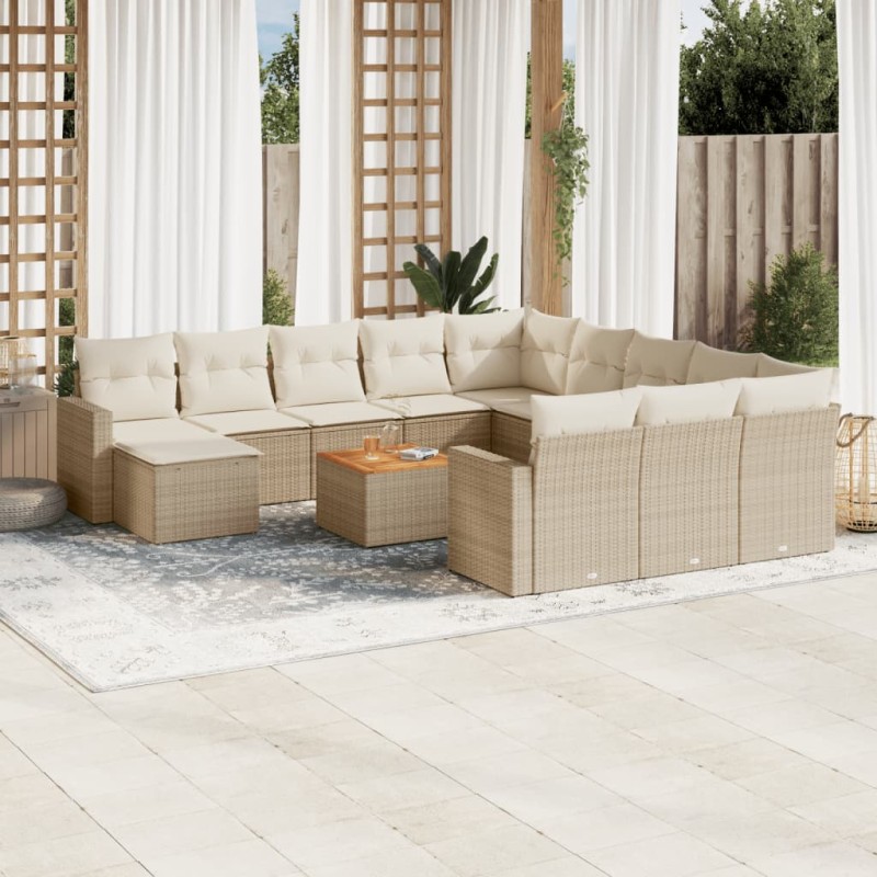 vidaXL 13-tlg. Garten-Sofagarnitur mit Kissen Beige Poly Rattan vidaXL 13-tlg. Garten-Sofagarnitur mit Kissen Beige Poly Rattan