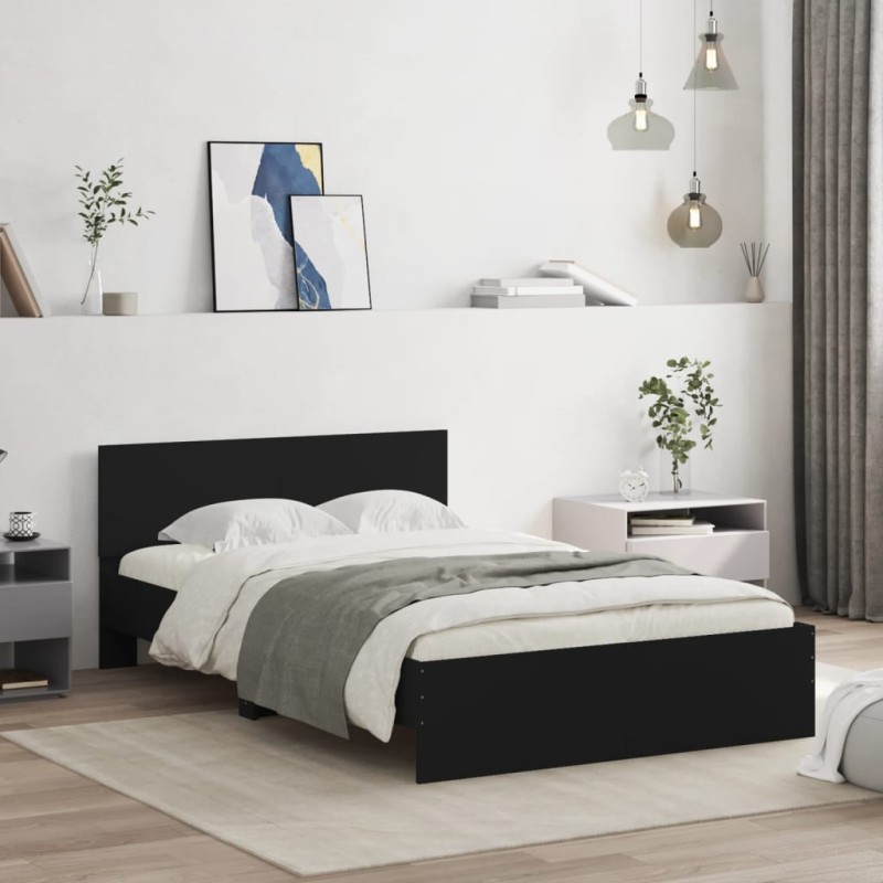 vidaXL Bettgestell mit Kopfteil Schwarz 135x190 cm vidaXL Bettgestell mit Kopfteil Schwarz 135x190 cm