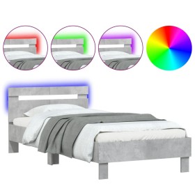 vidaXL Bettgestell mit Kopfteil und LED-Leuchten Betongrau 100x200 cm