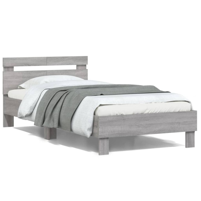 vidaXL Bettgestell mit Kopfteil und LED-Leuchten Grau Sonoma 100x200cm vidaXL Bettgestell mit Kopfteil und LED-Leuchten Grau Sonoma 100x200cm