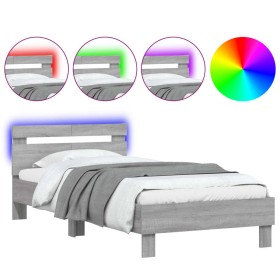 vidaXL Bettgestell mit Kopfteil und LED-Leuchten Grau Sonoma 100x200cm