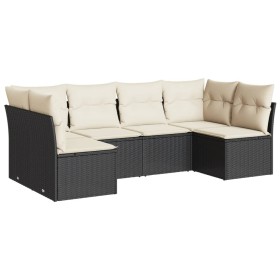 vidaXL 6-tlg. Garten-Sofagarnitur mit Kissen Schwarz Poly Rattan
