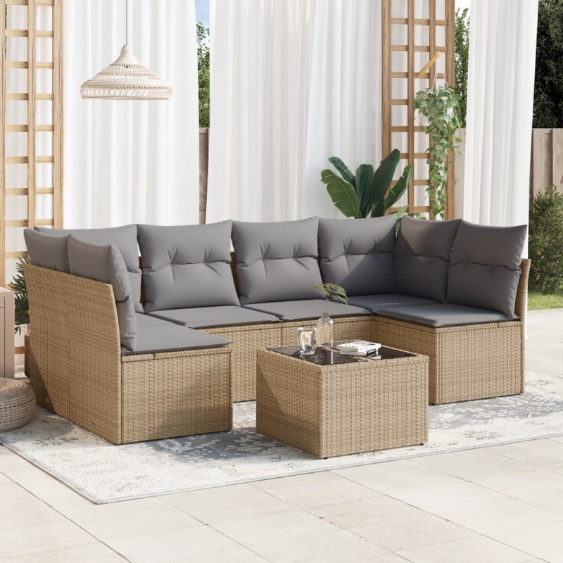 vidaXL 7-tlg. Garten-Sofagarnitur mit Kissen Beige Poly Rattan vidaXL 7-tlg. Garten-Sofagarnitur mit Kissen Beige Poly Rattan