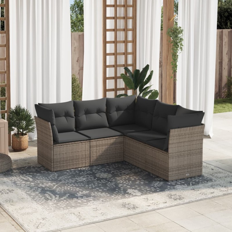 vidaXL 5-tlg. Garten-Sofagarnitur mit Kissen Grau Poly Rattan vidaXL 5-tlg. Garten-Sofagarnitur mit Kissen Grau Poly Rattan