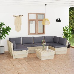 7-tlg. Garten-Sofagarnitur aus Paletten mit Kissen Fichtenholz