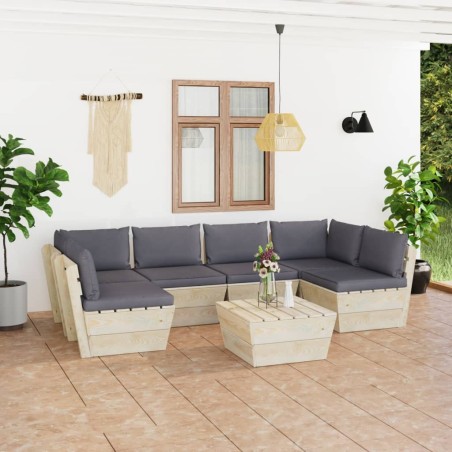 7-tlg. Garten-Sofagarnitur aus Paletten mit Kissen Fichtenholz