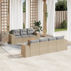 vidaXL 8-tlg. Garten-Sofagarnitur mit Kissen Beige Poly Rattan