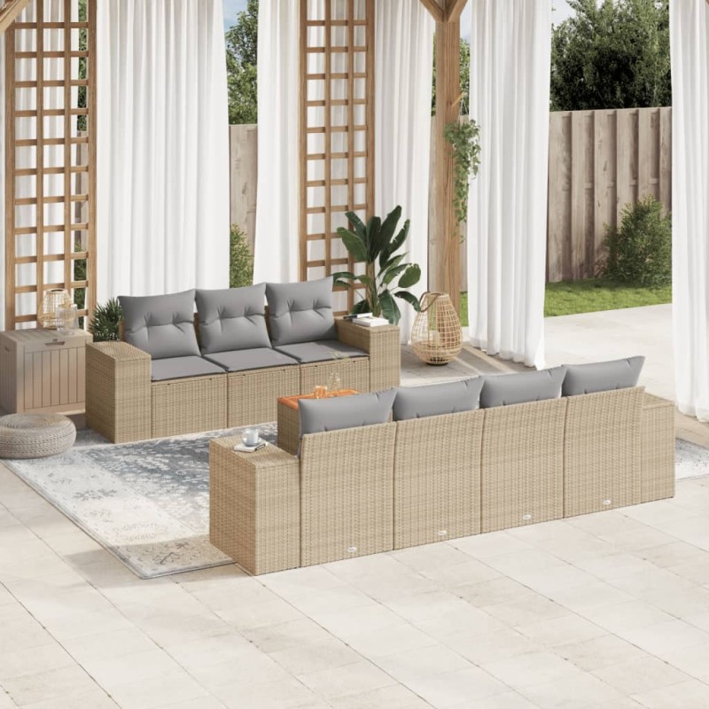 vidaXL 8-tlg. Garten-Sofagarnitur mit Kissen Beige Poly Rattan vidaXL 8-tlg. Garten-Sofagarnitur mit Kissen Beige Poly Rattan