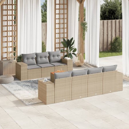 vidaXL 8-tlg. Garten-Sofagarnitur mit Kissen Beige Poly Rattan