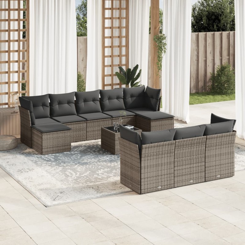 vidaXL 10-tlg. Garten-Sofagarnitur mit Kissen Grau Poly Rattan vidaXL 10-tlg. Garten-Sofagarnitur mit Kissen Grau Poly Rattan