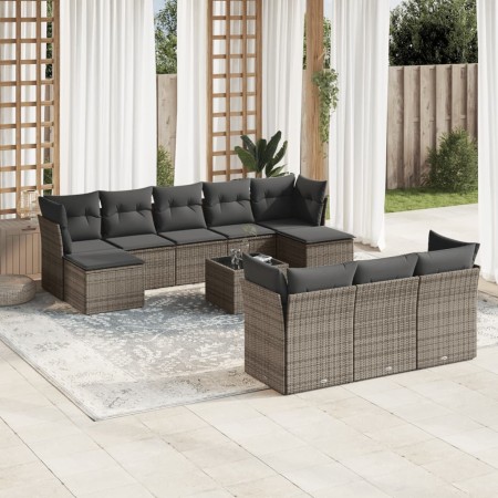 vidaXL 10-tlg. Garten-Sofagarnitur mit Kissen Grau Poly Rattan